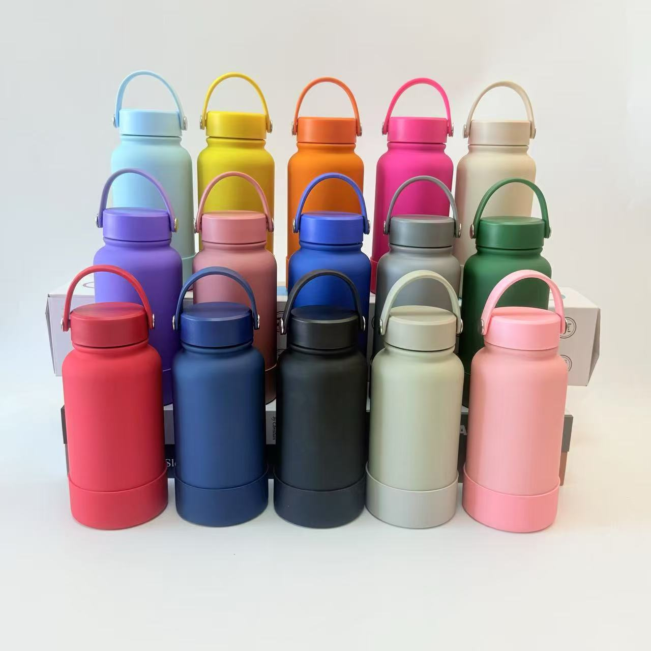 650ml 1000ml 1200ml Powder Coated Stainless Steel Water Bottle with Handle Lid-CNLCA