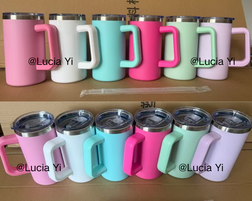 20oz Chubby Macaron White Blank Sublimation Tumbler Coffee Mug with Removable Plastic Handle-CNLCA