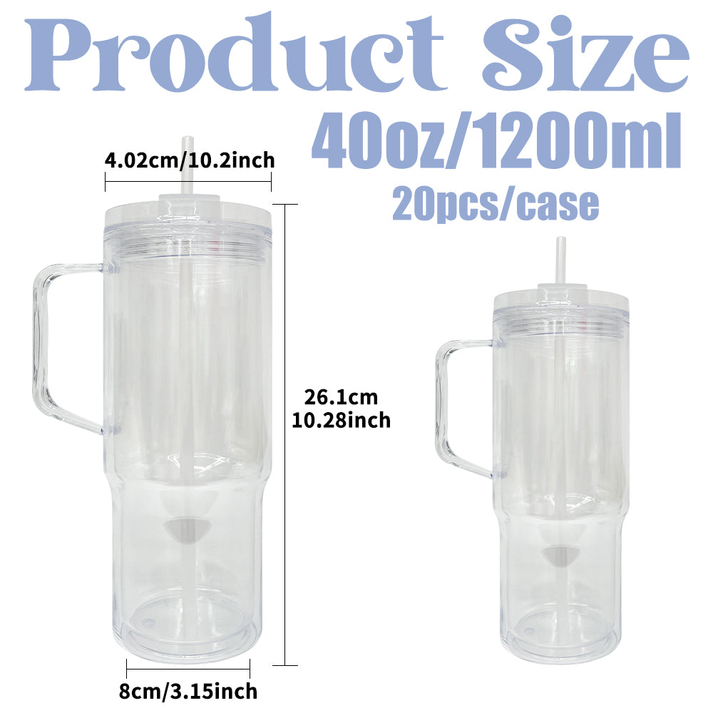 20 Pack 40oz Clear Pre Drilled Snow Globe Tumbler Double Wall Plastic Cups Mug-CNLCA