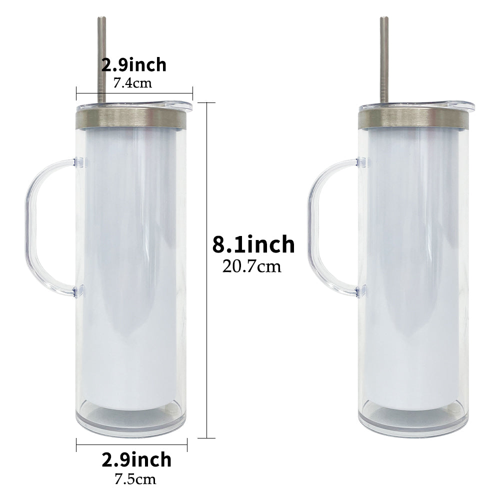 Pre Drilled Hole 20oz White Blank Sublimation Snow Globe DIY Glitter Stainless Steel Tumblers with Handle-CNLCA