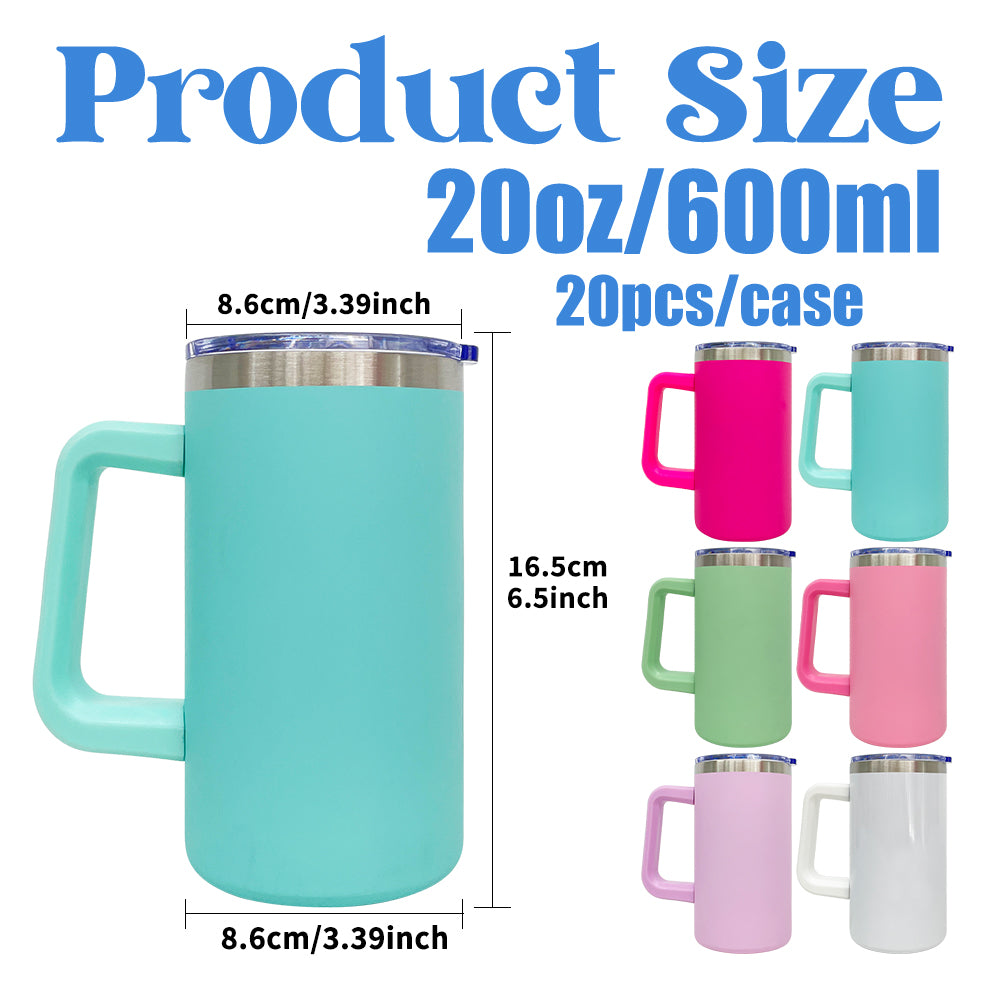 20oz Chubby Macaron White Blank Sublimation Tumbler Coffee Mug with Removable Plastic Handle-CNLCA
