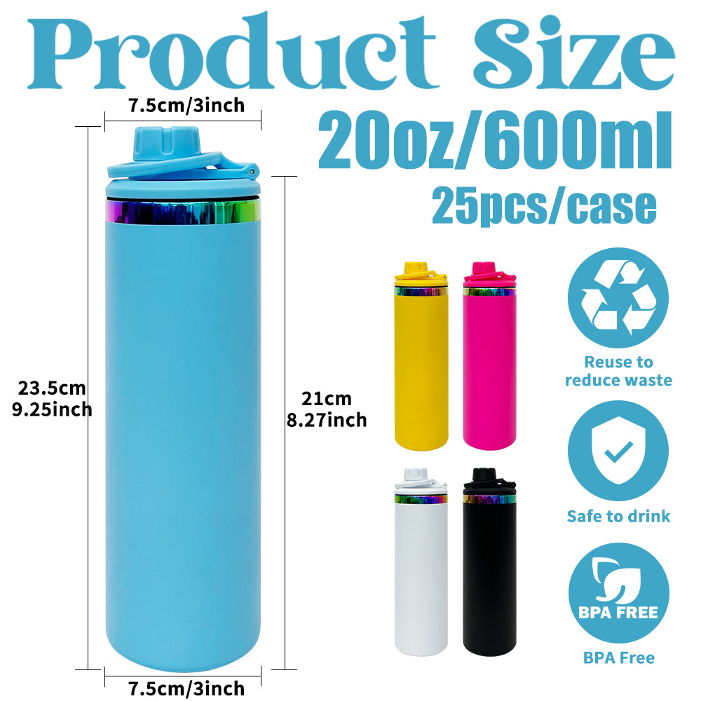 Powder Coated 20oz Rainbow Plated Underneath Sport Straight Tumbler Water Bottle with Two Lids for Laser-CNLCA