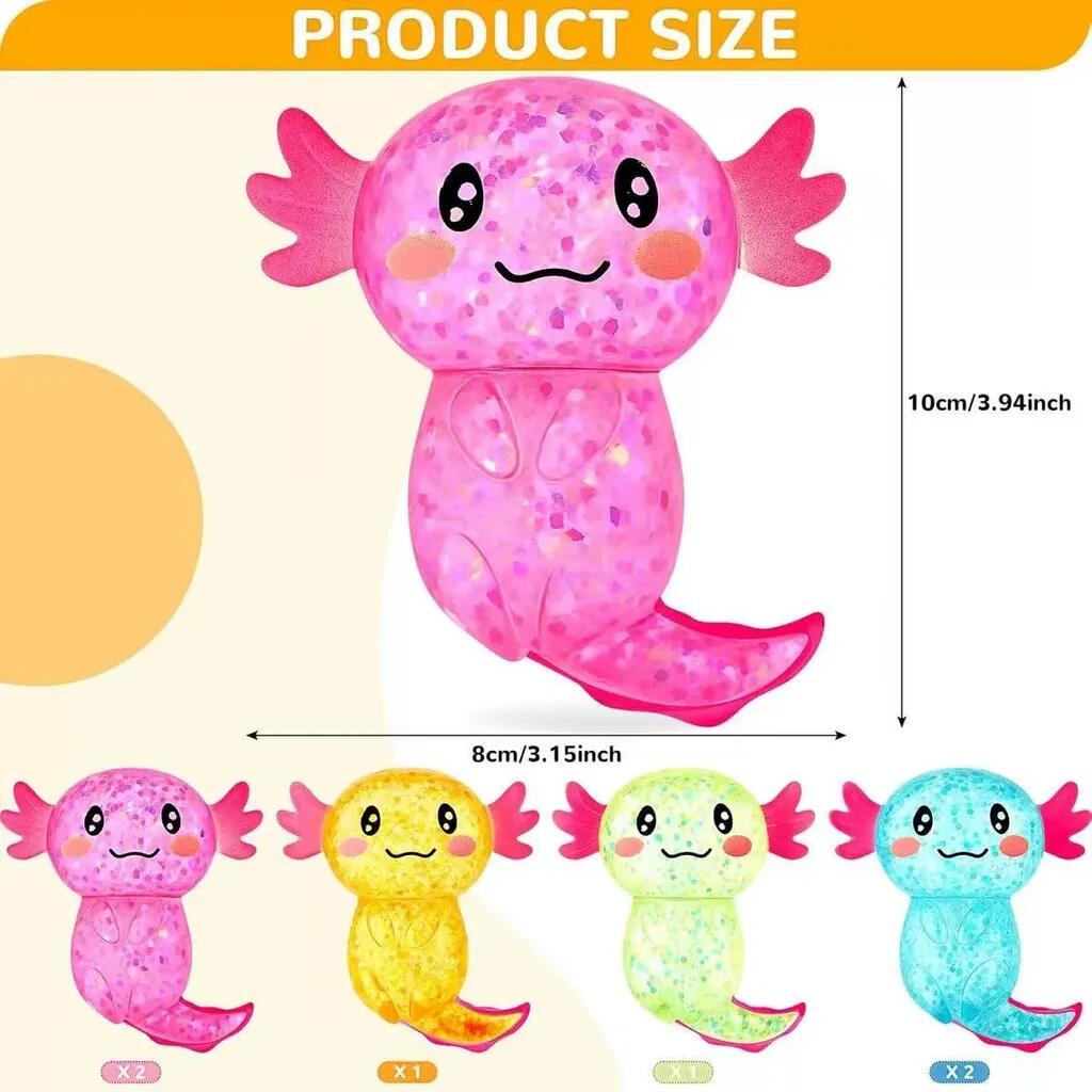 Cute Glitter Axolotl Salamander Squishy Slow Rising Maltose Stress Relief Squeeze Toys Malt Sugar Axolotl Fidget Toy for Kids Adults-CNLCA