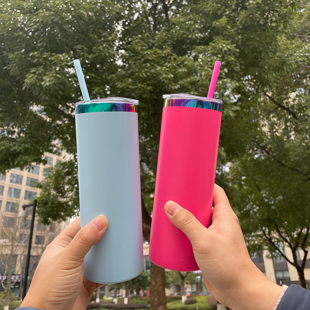 To Canada Powder Coated 20oz Rainbow Plated Skinny Straight Tumbler For Laser -CNLCA