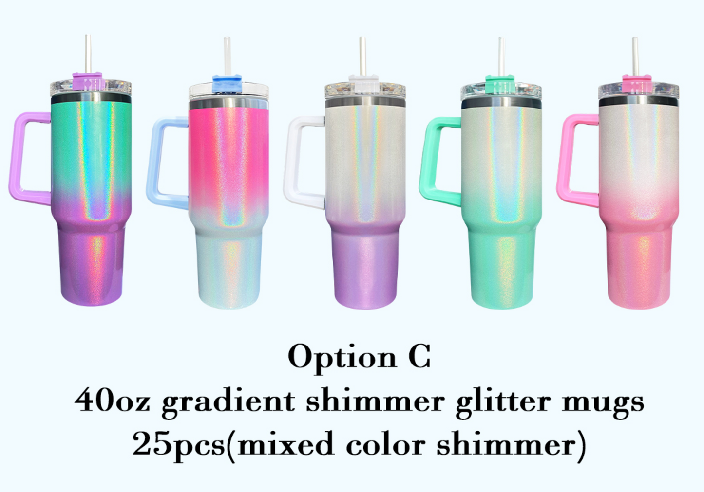 USA Warehouse H1.0 40oz Sublimation Blanks White Colorful Rainbow Shimmer Glitter Travel Mug Tumbler With Handle -40JBSCHQA-USLCA
