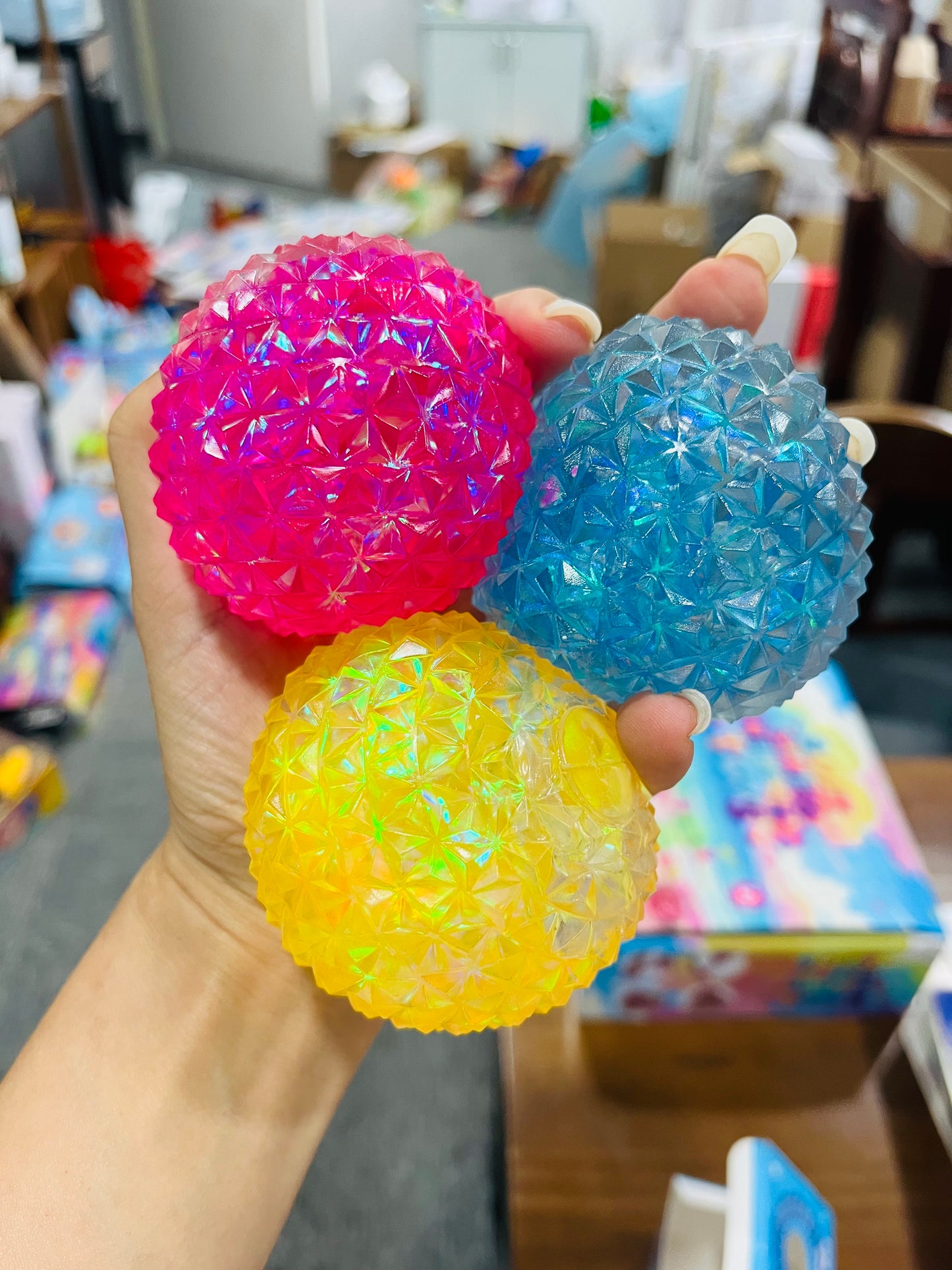 72Pack NeeDoh Style Diamond Squishy Stress Ball Iridescent Glitter Diamond Fidget Ball Squeeze Toy-CNLCA