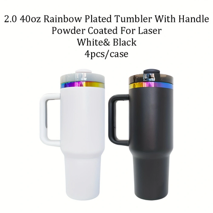 4Pack/8Pack/12Pack 40oz H2.0 Rainbow Plated Underneath Powder Coated Tumblers Travel Mugs with Handle for Laser-CNLCA