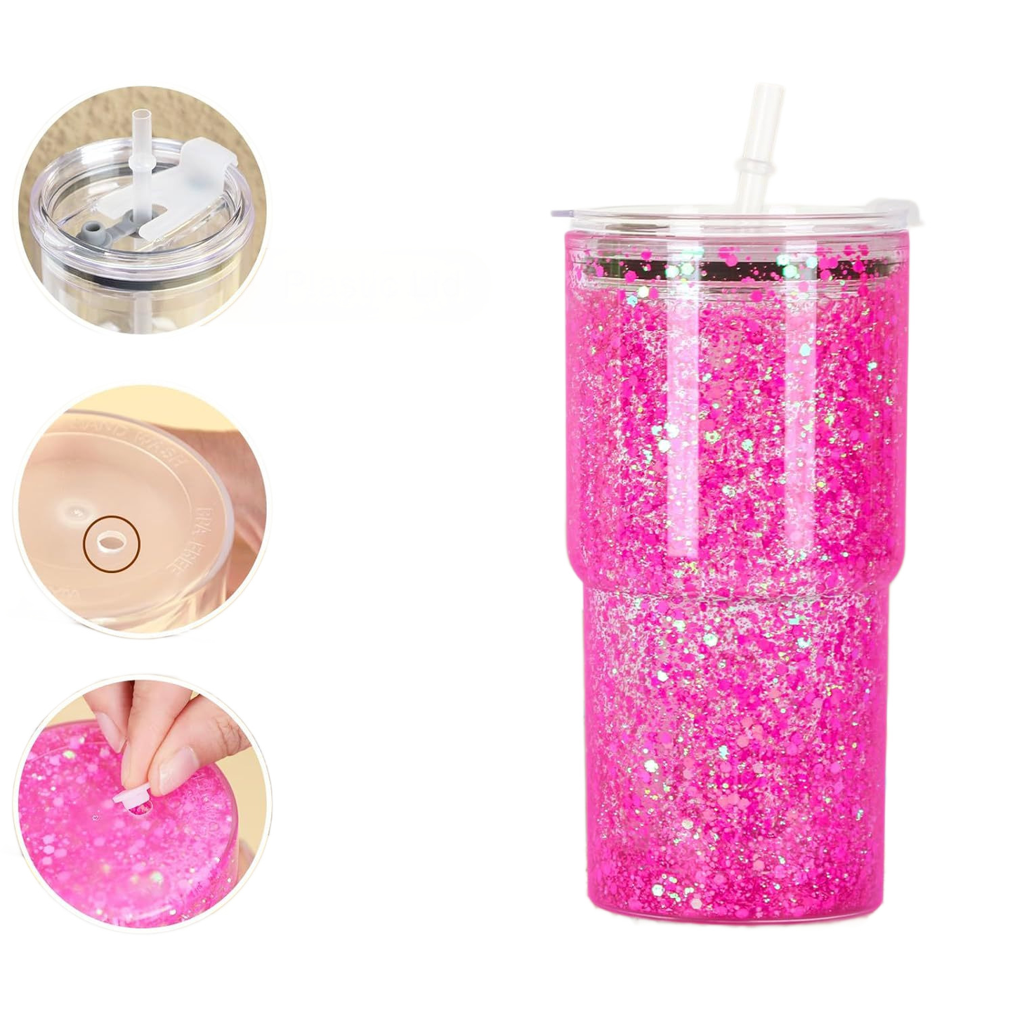 40Pack 17oz Colorful Double Wall Pre Drilled Snow Globe Plastic Tumbler Snowglobe Cup-CNLCA