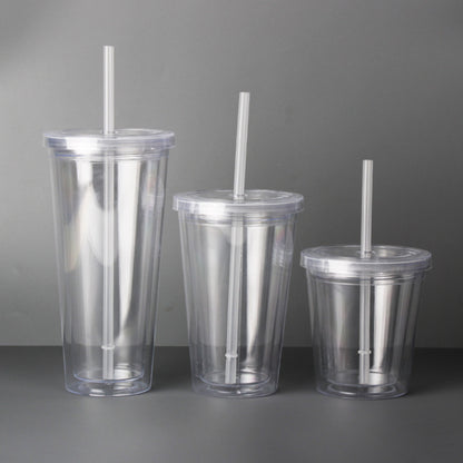 12oz/350ml 16oz/450ml 22oz/650ml Double Wall Clear Plastic Cup Straw Bottle-CNLCA