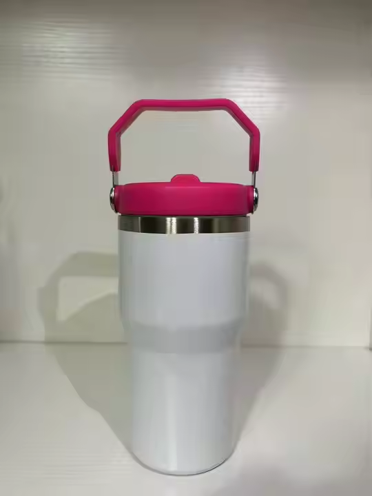 20oz Kids White Blank Sublimation Flip Straw Tumbler Water Bottle with Color Handle-CNLCA