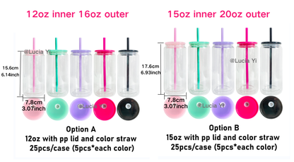 12oz & 15oz Sublimation Snow Globe Double Wall Glass Cans With PP Lids And Colorful Straw - USLCA