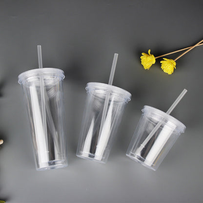 12oz/350ml 16oz/450ml 22oz/650ml Double Wall Clear Plastic Cup Straw Bottle-CNLCA