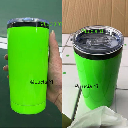 🖤🖤Orange Neon Green Color 20oz Powder Coated Black Plated Underneath Yeti Style Tumbler Mug For Laser Engrave-CNLCA