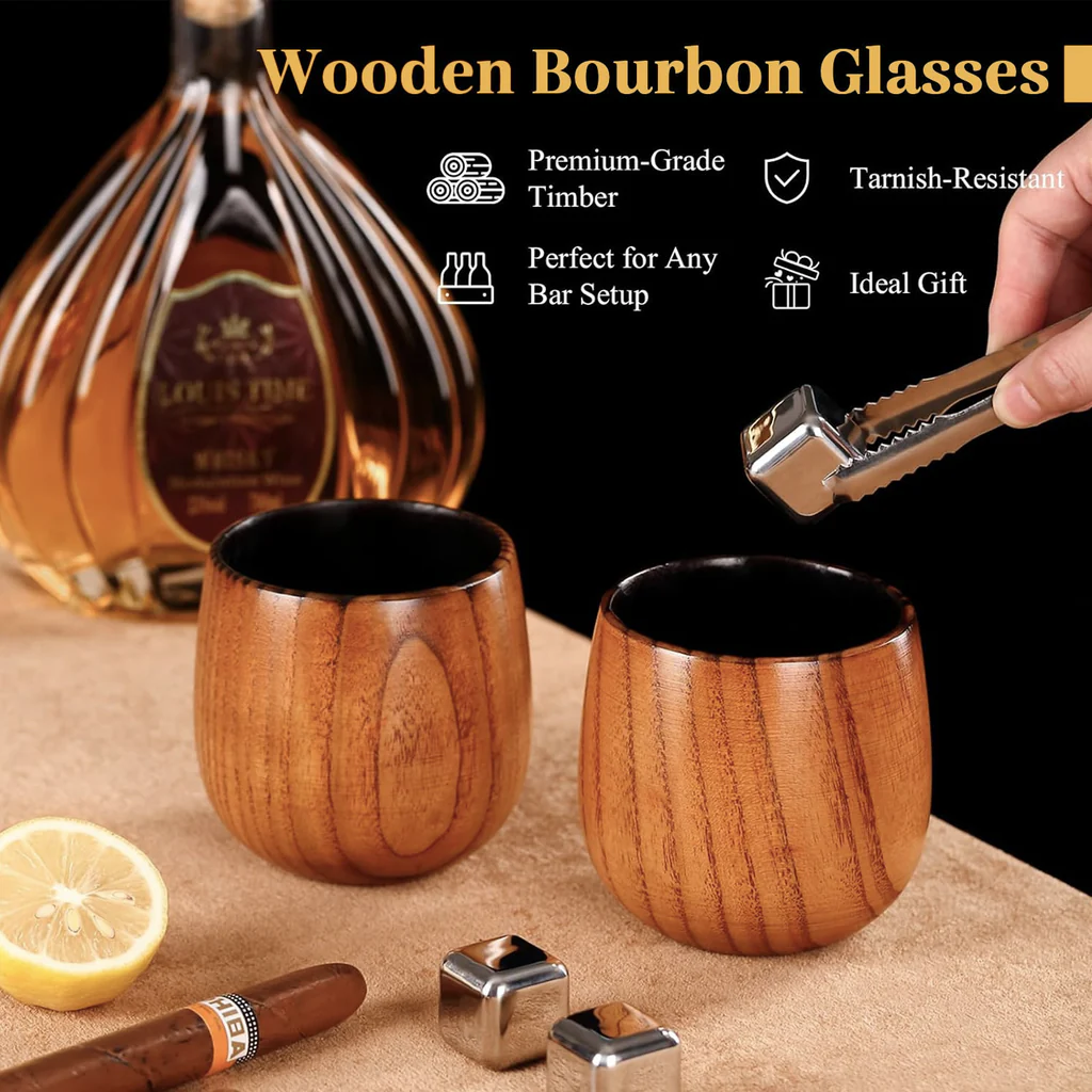 50Pack 350ml Wood Whiskey Cup Charred Oak Whiskey Glass Bourbon-Whiskey Cups for Laser-CNLCA