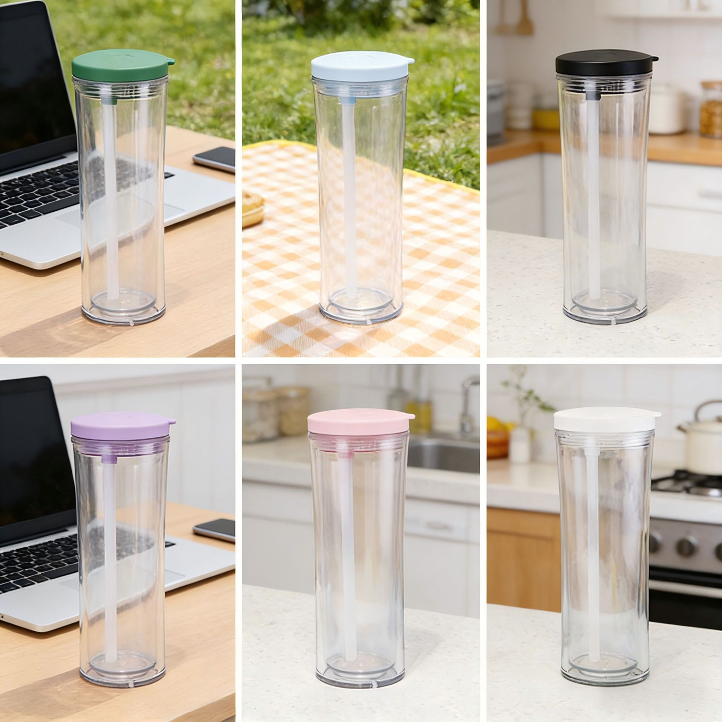 20oz Curved Flip Straw Double Wall Snow Globe Plastic Water Bottle-CNLCA