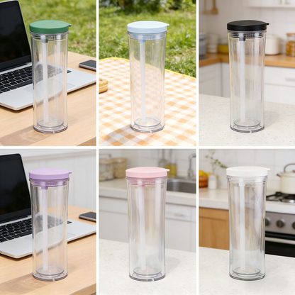 20oz Curved Flip Straw Double Wall Snow Globe Plastic Water Bottle-CNLCA