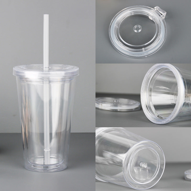 12oz/350ml 16oz/450ml 22oz/650ml Double Wall Clear Plastic Cup Straw Bottle-CNLCA