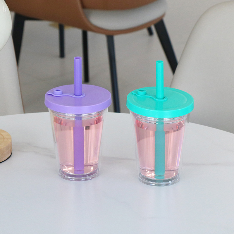 12oz Thick Straw Pearl Milk Tea Double Wall Snow Globe Boba Plastic Tapered Cup Tumbler with Predrilled Hole-CNLCA