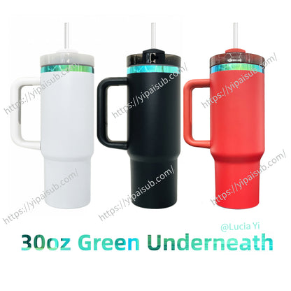 🍀30oz Green Underneath Powder Coated H2.0 Quencher Tumblers For Laser Engrave -CNLCA