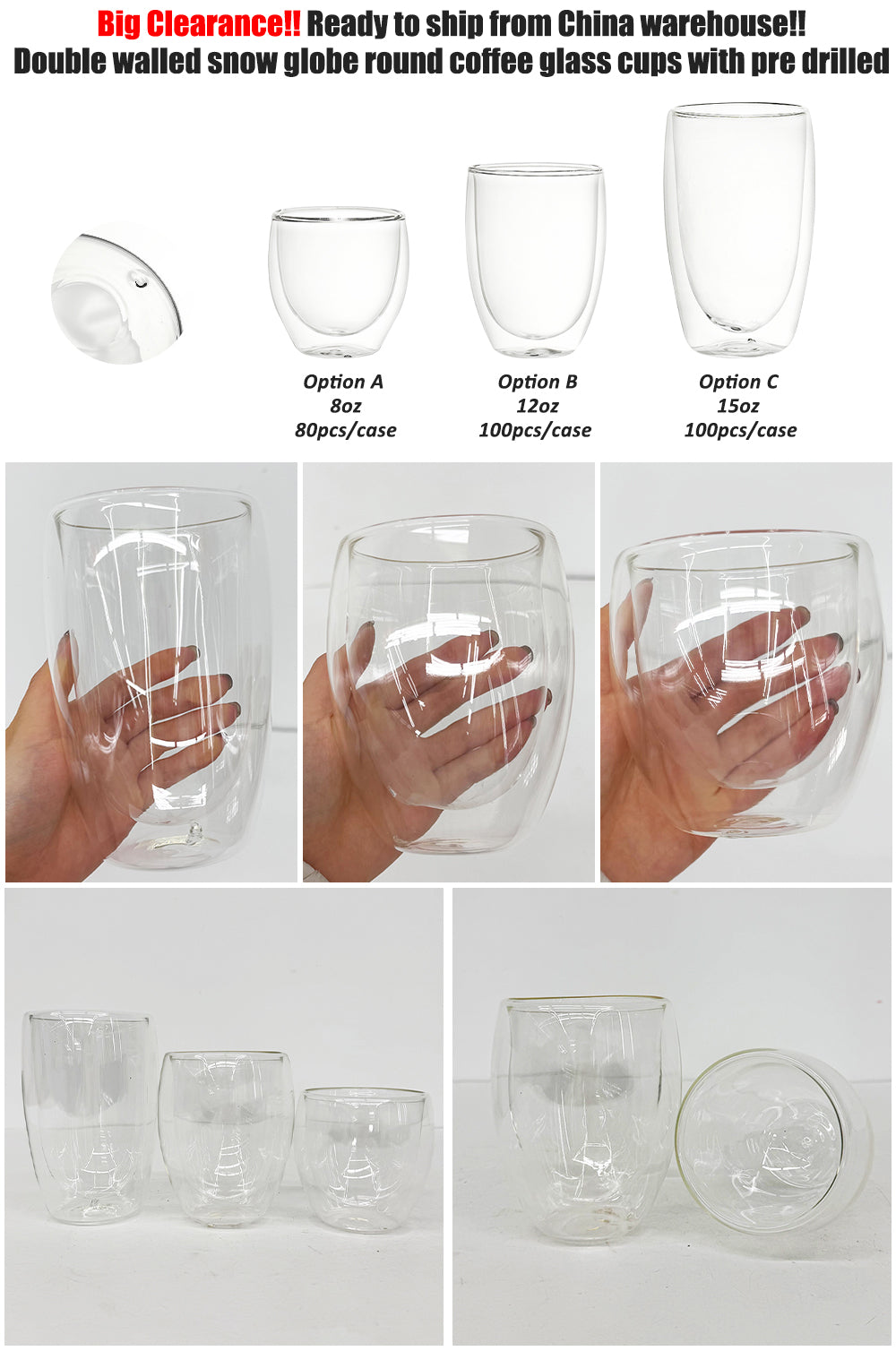 Promotion 8oz 12oz 15oz Double Walled Snow Globe Round Glass Can Tumblers Cup with Pre drilled Hole-CALCA