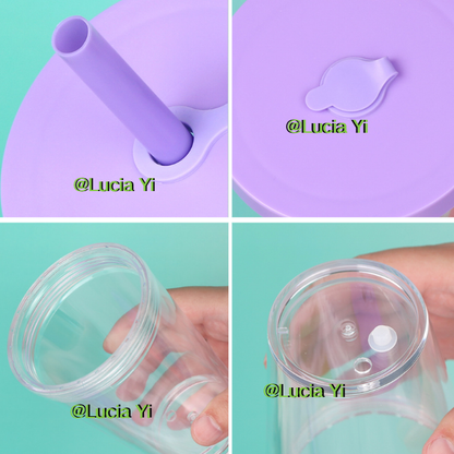 12oz Thick Straw Pearl Milk Tea Double Wall Snow Globe Boba Plastic Tapered Cup Tumbler with Predrilled Hole-CNLCA