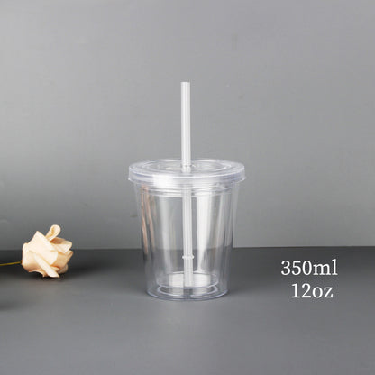 12oz/350ml 16oz/450ml 22oz/650ml Double Wall Clear Plastic Cup Straw Bottle-CNLCA