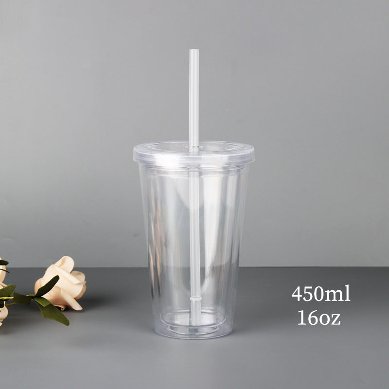 12oz/350ml 16oz/450ml 22oz/650ml Double Wall Clear Plastic Cup Straw Bottle-CNLCA