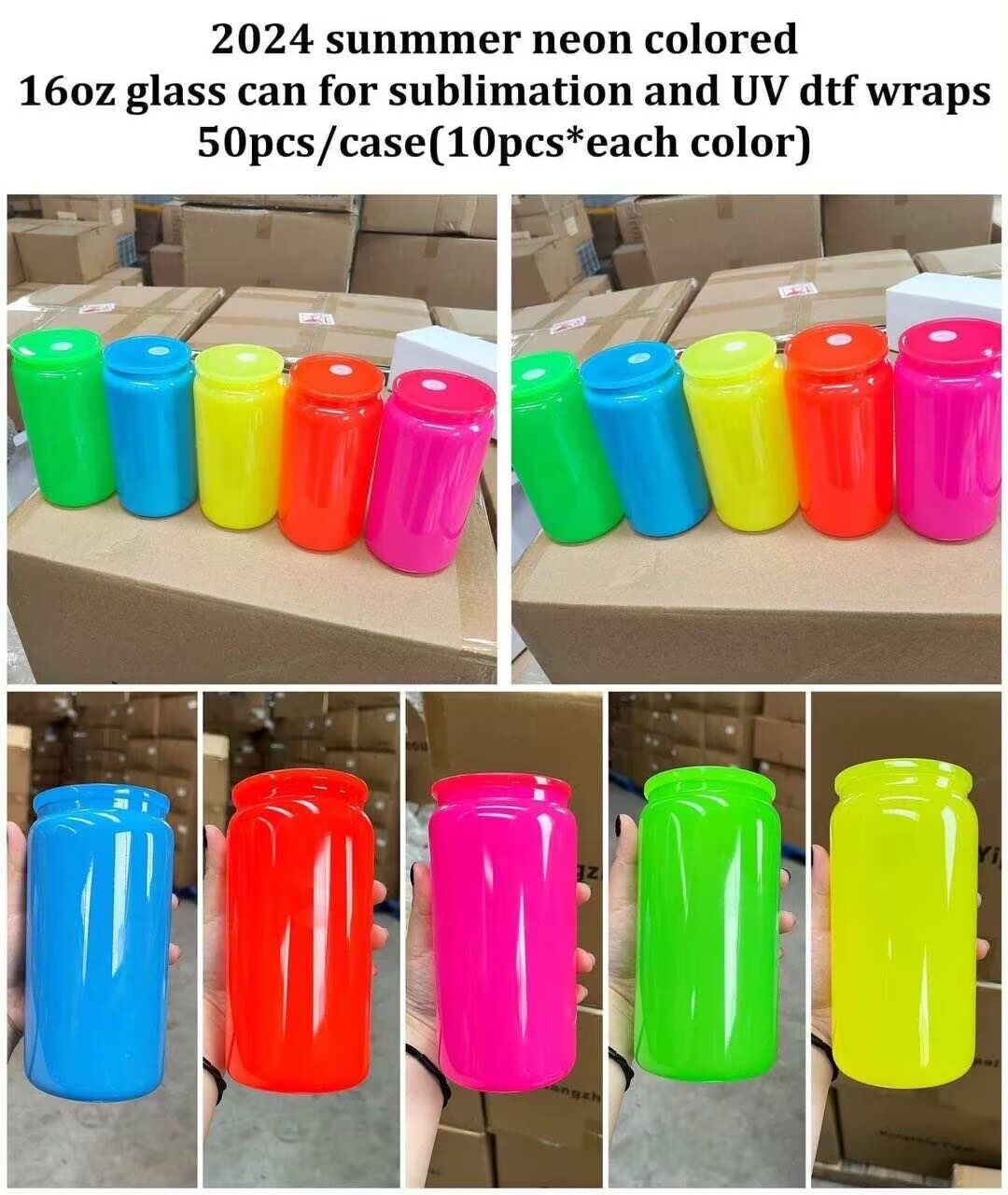 16oz Neon Colored Glass Can For Sublimation &UV DTF wraps-CNLCA