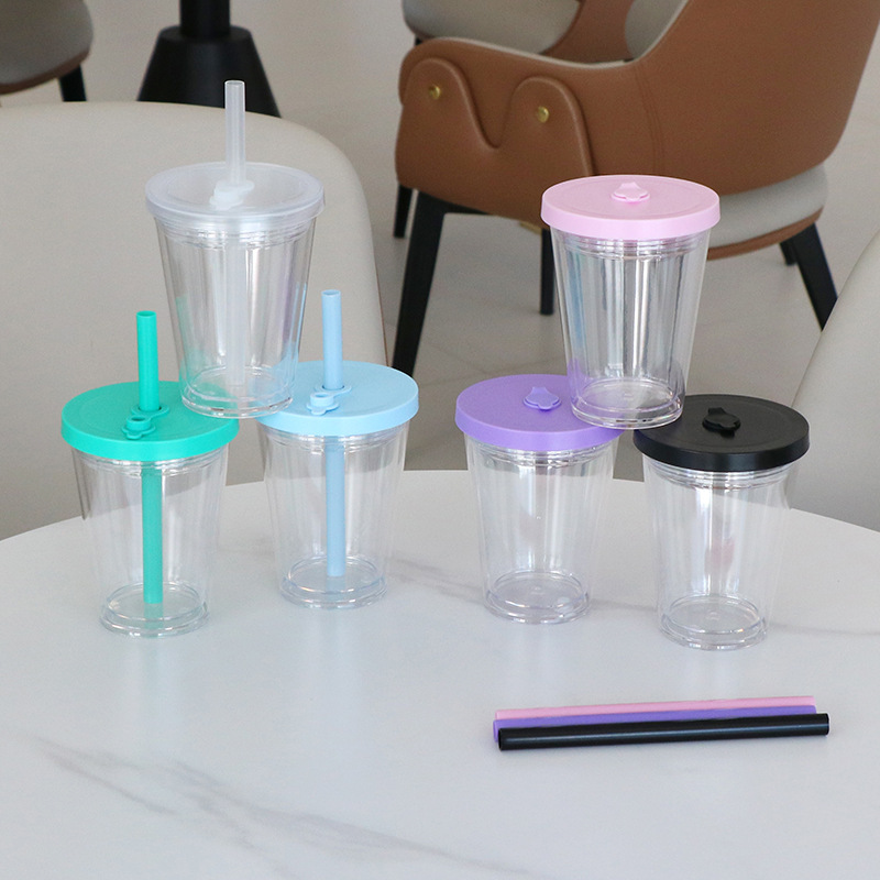 12oz Thick Straw Pearl Milk Tea Double Wall Snow Globe Boba Plastic Tapered Cup Tumbler with Predrilled Hole-CNLCA