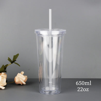 12oz/350ml 16oz/450ml 22oz/650ml Double Wall Clear Plastic Cup Straw Bottle-CNLCA