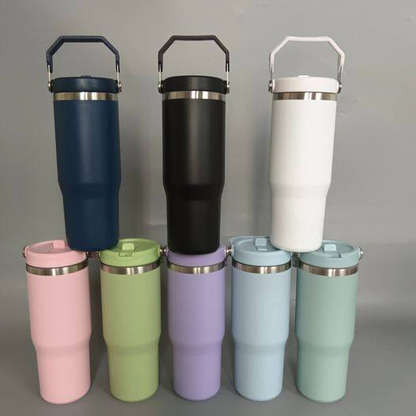 30oz Powder Coated Flip Straw Stainless Steel Tumbler Water Bottle For Laser Engraving-CNLCA