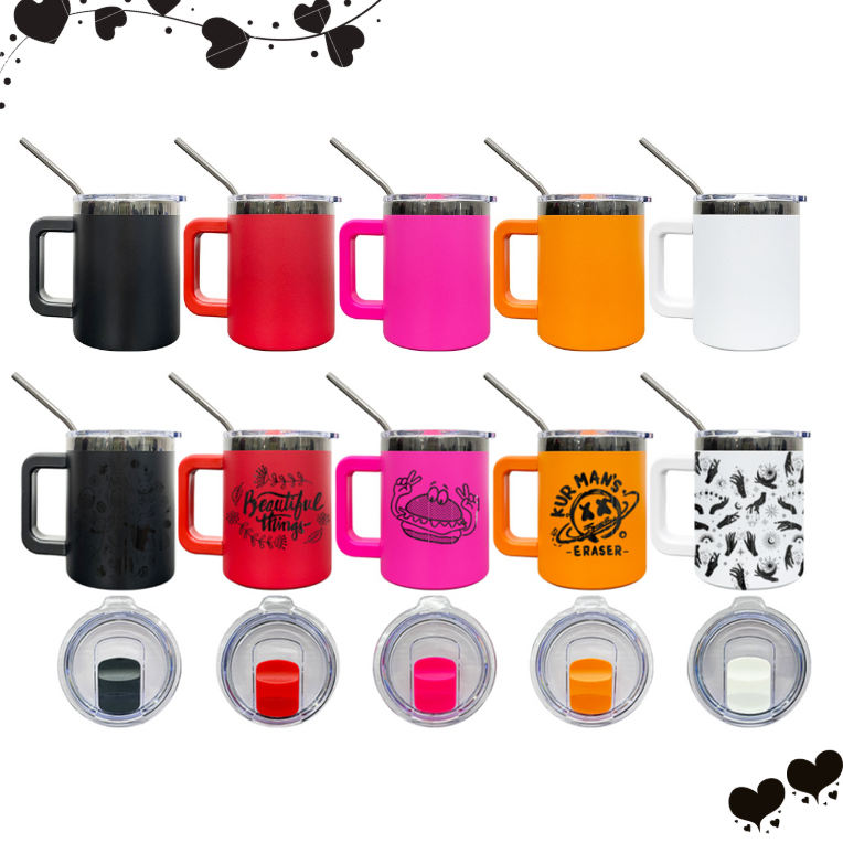 10oz Powder Coated Colorful Black Plated Underneath Lowball Tumblers Mug With Removable Plastic Handle And Magnetic Lids-CNLCA