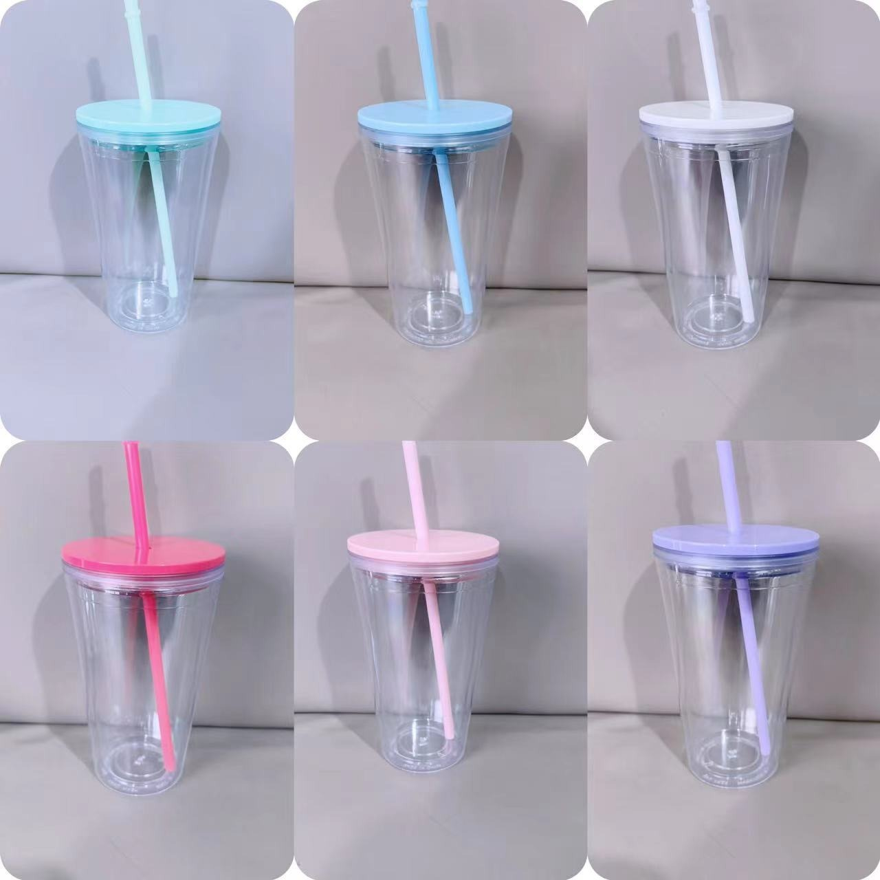 16oz Double Wall Snow Globe Tapered Plastic Cup Tumbler with Pre-drilled Hole and Plug Color Lid-CNLCA