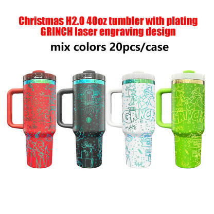 40oz Christmas H2.0 Tumbler With Plating Grinch Laser Engraving Design-CNLCA