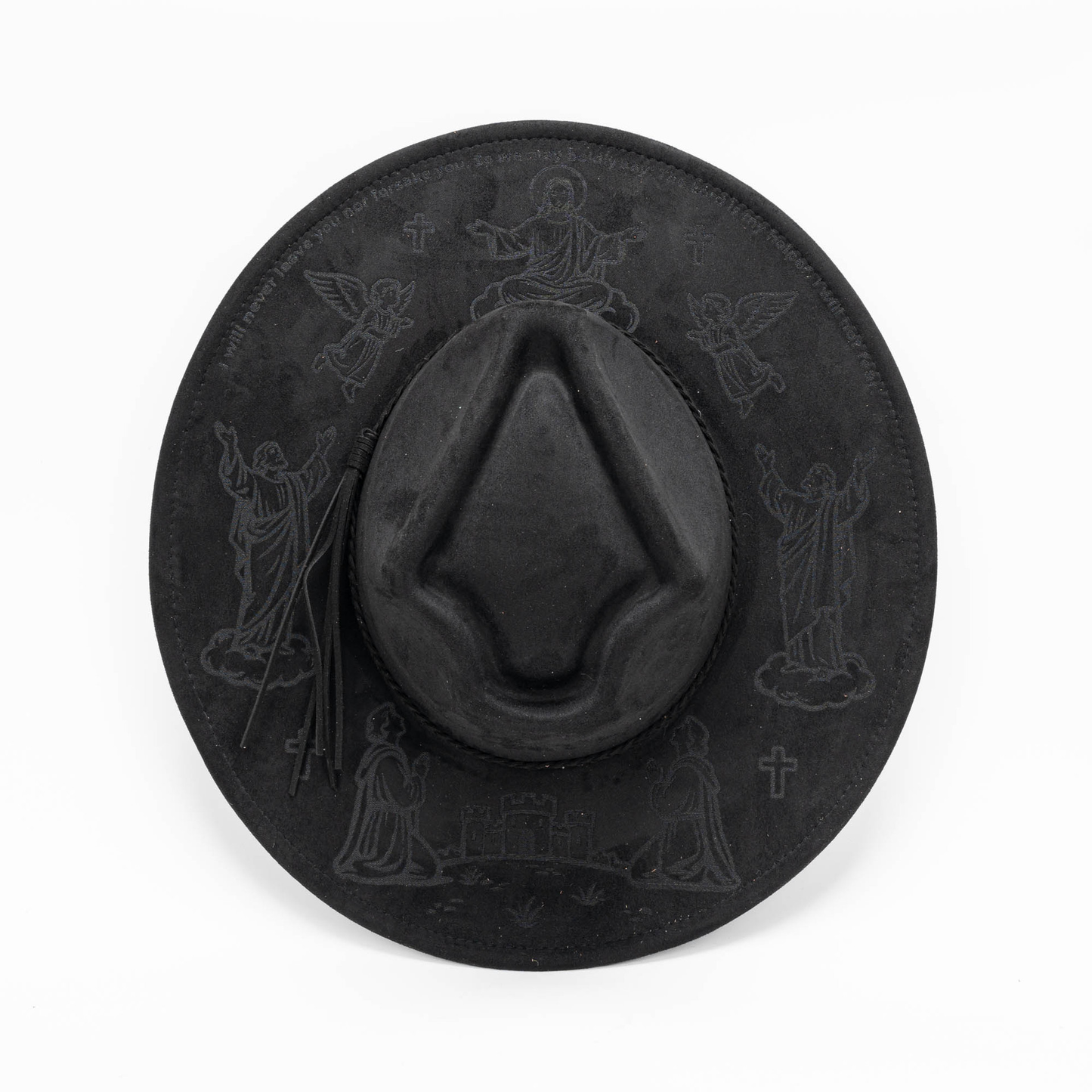 Arrow-shaped Top Broad-Brimmed Bowler Jazz Hat Vegan Leather Fedora Hats with Tassel for Laser-CNLCA