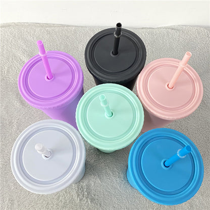 25Pack 22oz Rubber Paint Matte Color Plastic Cup Straw Water Bottle-CNLCA