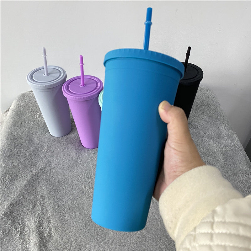 25Pack 22oz Rubber Paint Matte Color Plastic Cup Straw Water Bottle-CNLCA