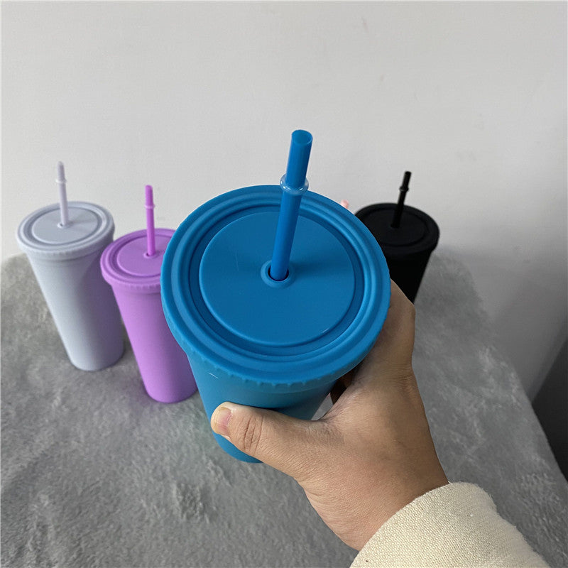 25Pack 22oz Rubber Paint Matte Color Plastic Cup Straw Water Bottle-CNLCA