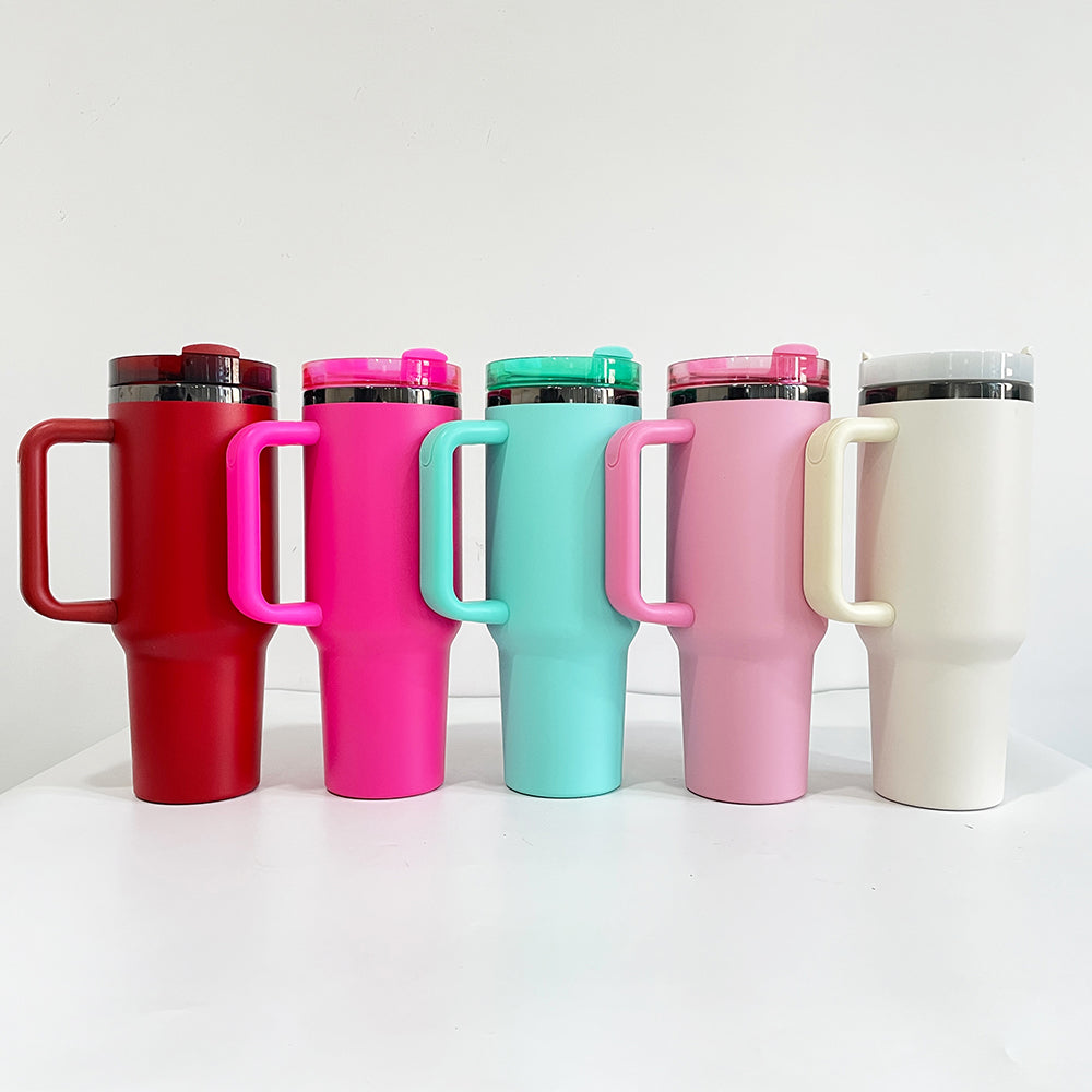 4Pack/8Pack/12Pack 40oz H2.0 Colorful Black Plated Underneath Powder Coated Tumblers Travel Mugs with Handle for Laser-CNLCA
