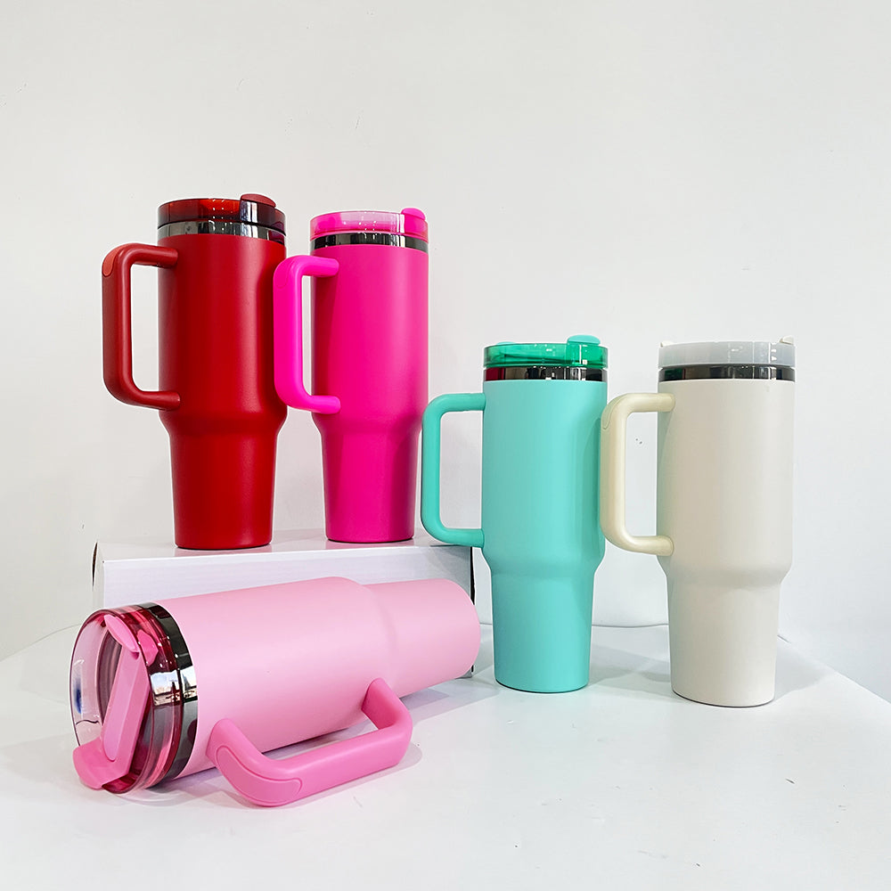 4Pack/8Pack/12Pack 40oz H2.0 Colorful Black Plated Underneath Powder Coated Tumblers Travel Mugs with Handle for Laser-CNLCA