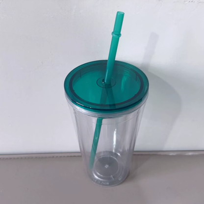 16oz Color Lid Straw Double Wall Snow Globe Tapered Plastic Cup Tumbler with Pre-drilled Hole and Plug-CNLCA
