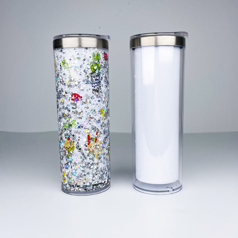 20oz Sublimation Blanks Pre Drilled Double Wall Snow Globe Plastic Outside White Stainless Steel Inside Straight Storyboard Tumbler -USLCA