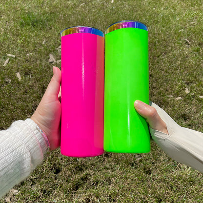 💚20oz Neon Color Rainbow Plated Underneath Straight Tumbler For Sublimation & Laser Engraving -CNLCA