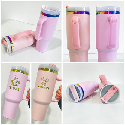 Valentine's Day & Mother's day H2.0 40oz Rainbow Plated Powder Coated Pink Tumbler for Laser Engraved-CNLCA