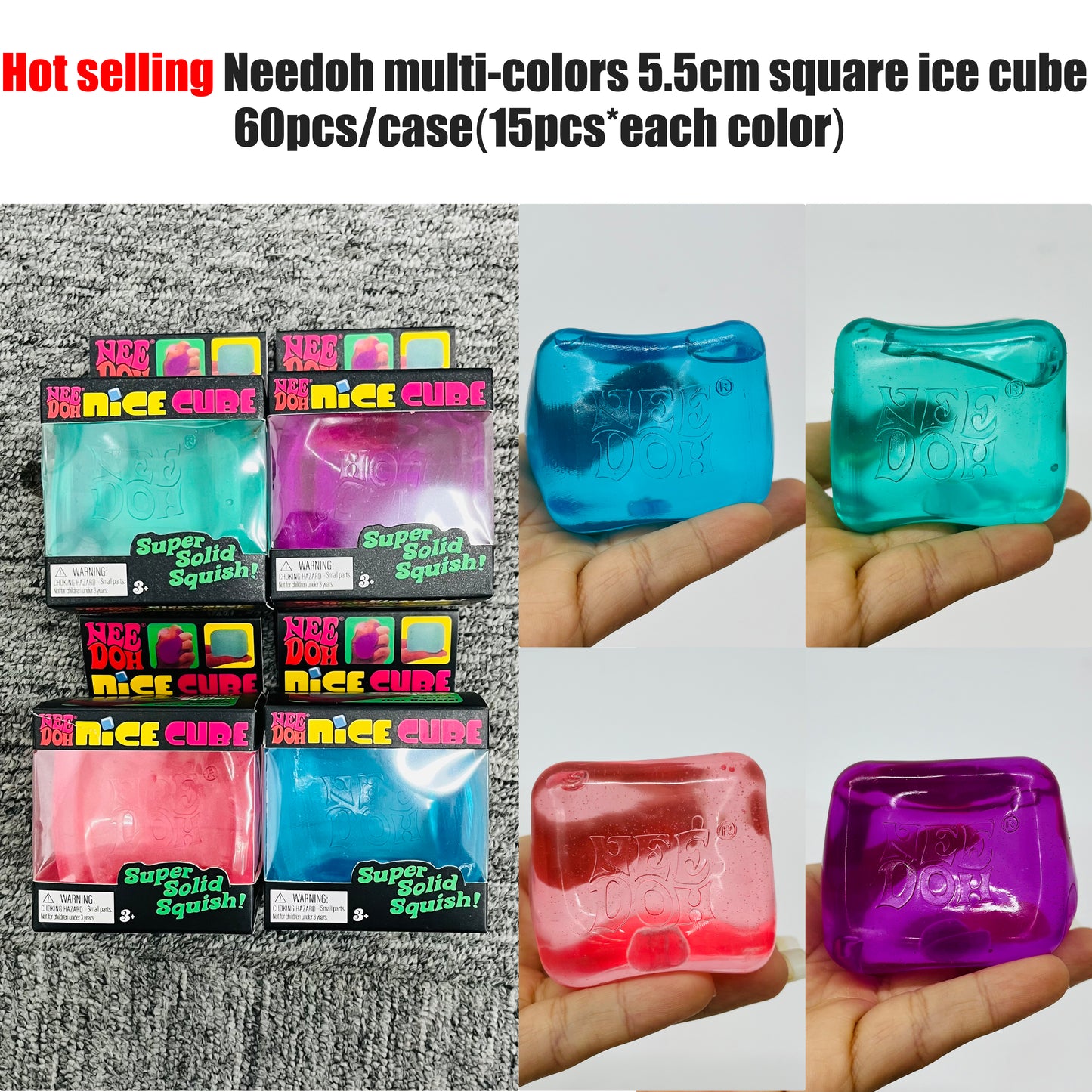 Nice Cube Super Solid Squish Fidget Toy 5.5cm Water Cube Stress Relief Squeeze Sensory Toy for Kids Adults-CNLCA