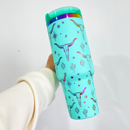 4Pack/8Pack/12Pack 40oz H2.0 Colorful Rainbow Plated Underneath Powder Coated Tumblers Travel Mugs with Handle for Laser-CNLCA
