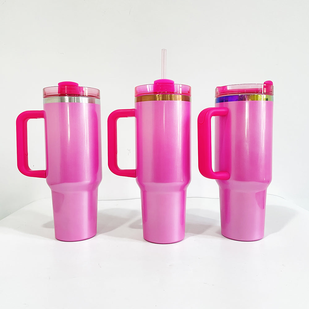 Starbucks Stanley Style 40oz H2.0 Pink Glitter Shimmer Quancher Tumblers-CNLCA