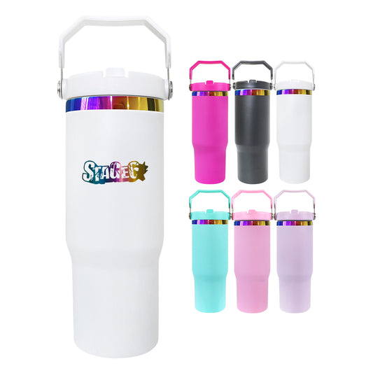 To Canada 30oz Rainbow Plated Flip Straw Tumblers for Laser Engraving-CNLCA