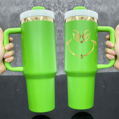 40oz Grinch Design Gold Underneath Powder Coated Green Color Quencher Tumblers For Laser Engrave -CNLCA