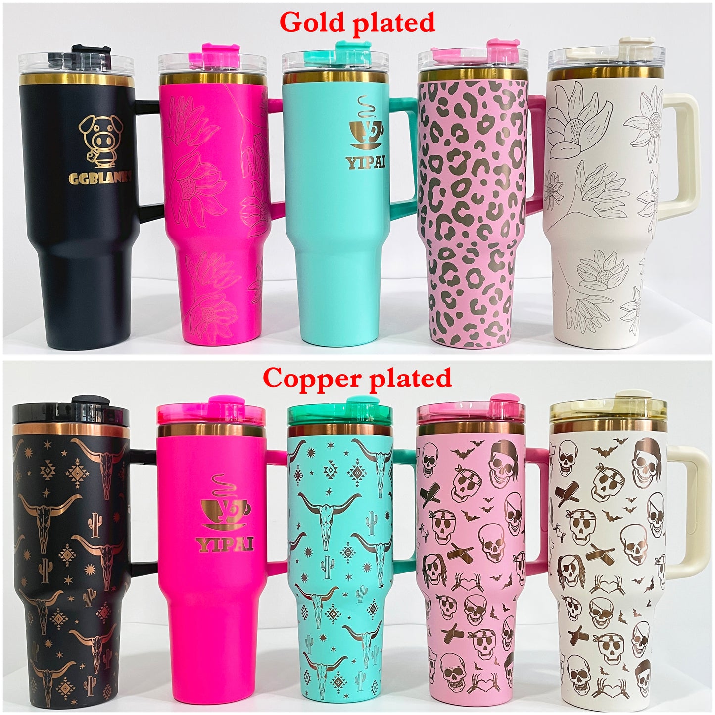 40oz H2.0 Stanley Style Magnolia Copper Plated Quencher Tumbler For Laser Engraving-USLCA